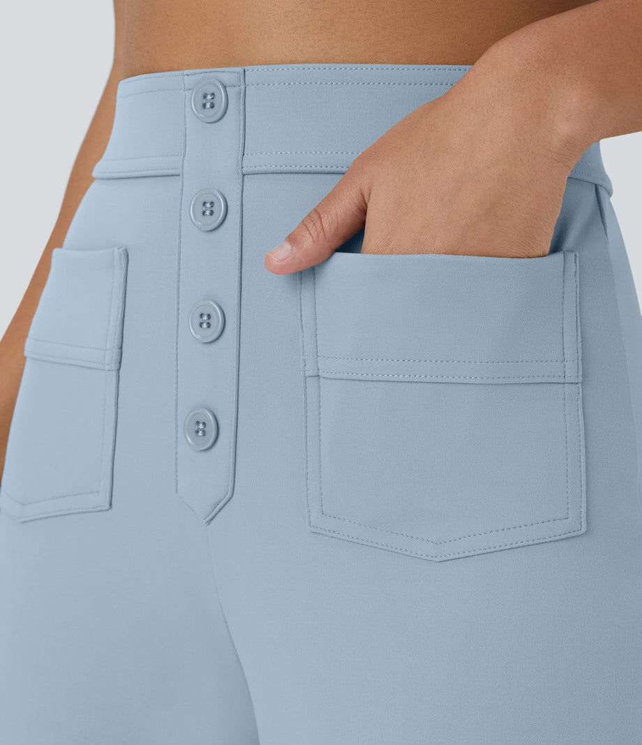 DayStretch High Waisted Pockets Straight Leg Casual Pants - Baby Blue