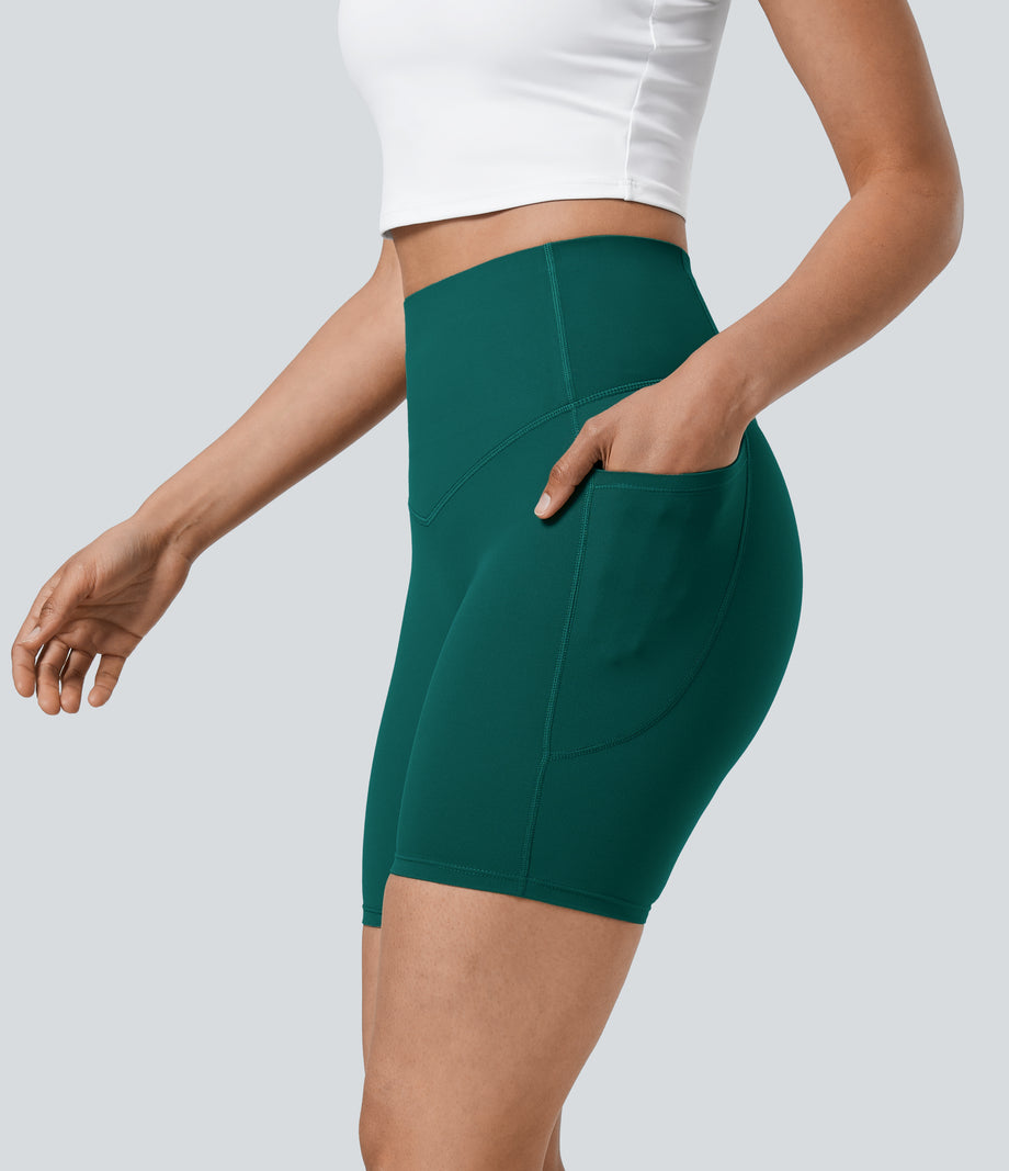 Halara UltraSculpt™ High Waisted Tummy Control Pocket Shaping Training Biker Shorts 7'' - June Bug