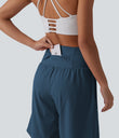 SoftlyZero™ Airy Super High Waisted 2-in-1 Cool Touch Yoga Shorts 9" with Pockets - Majolica Blue