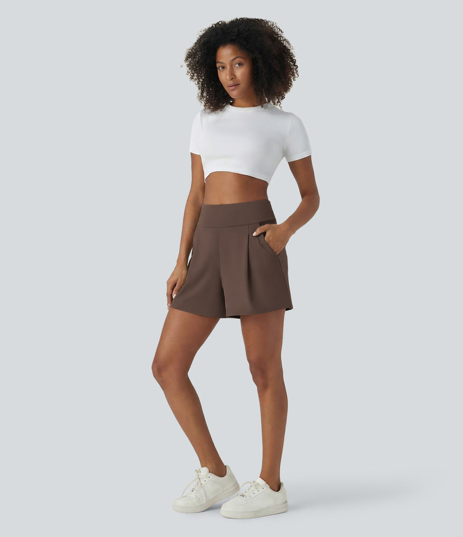 DayStretch High Waisted Work Baggy Shorts 4'' with Pockets - Chocolate Martini