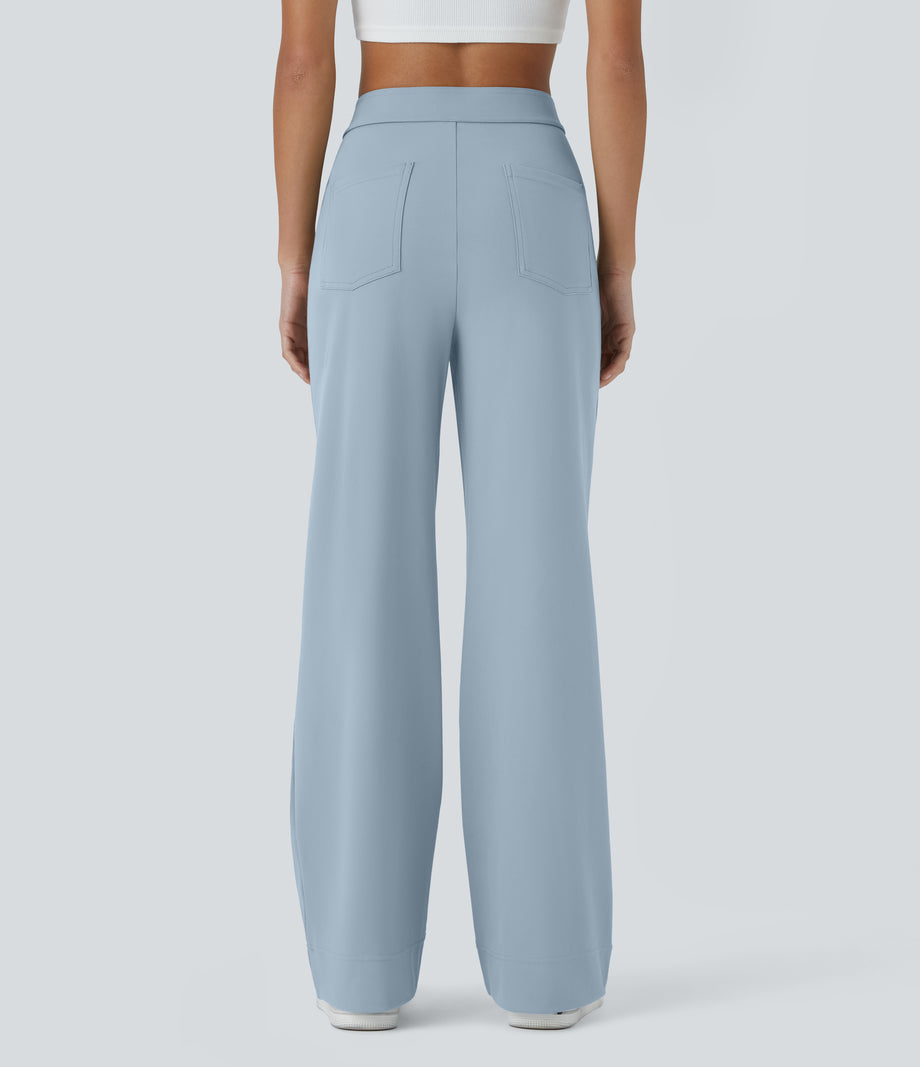 DayStretch High Waisted Pockets Straight Leg Casual Pants - Baby Blue