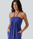 Halter Tie Back Maxi Dress with Pockets - Orchid Purple