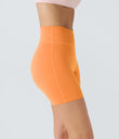 SoftlyZero™ Plush High Waisted Crossover Ruched Yoga Shorts 5'' - Sun Orange