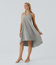 Breezeful™ Backless Racerback Side Pocket High Low Flowy Midi Quick Dry Casual Dress - Dust Gray