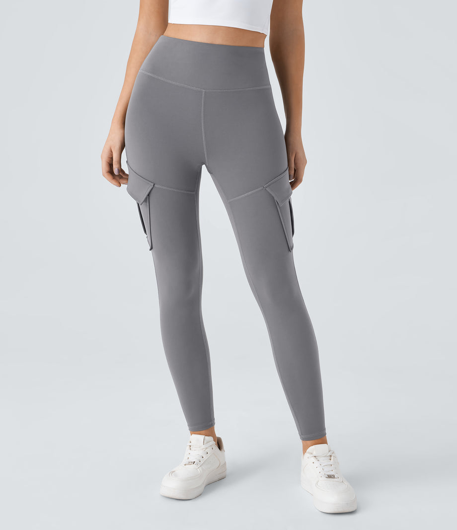 DayStretch High Waisted Cargo Pocket Skinny Yoga Leggings - Silent Storm