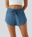 Mid Rise Drawstring Contrast Mesh 2-in-1 Flowy Running Shorts 3'' - Blue Heaven