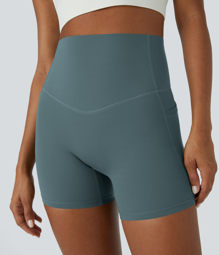Halara UltraSculpt™ High Waisted Tummy Control Side Pocket Shaping Training Biker Shorts 5'' - North Atlantic