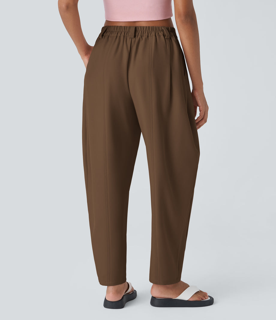 Mid Rise Pocket Barrel Leg Baggy Work Pants - Partridge