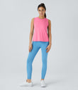 Cut Out Crossover Hem Solid Yoga Tank Top - Bubblegum