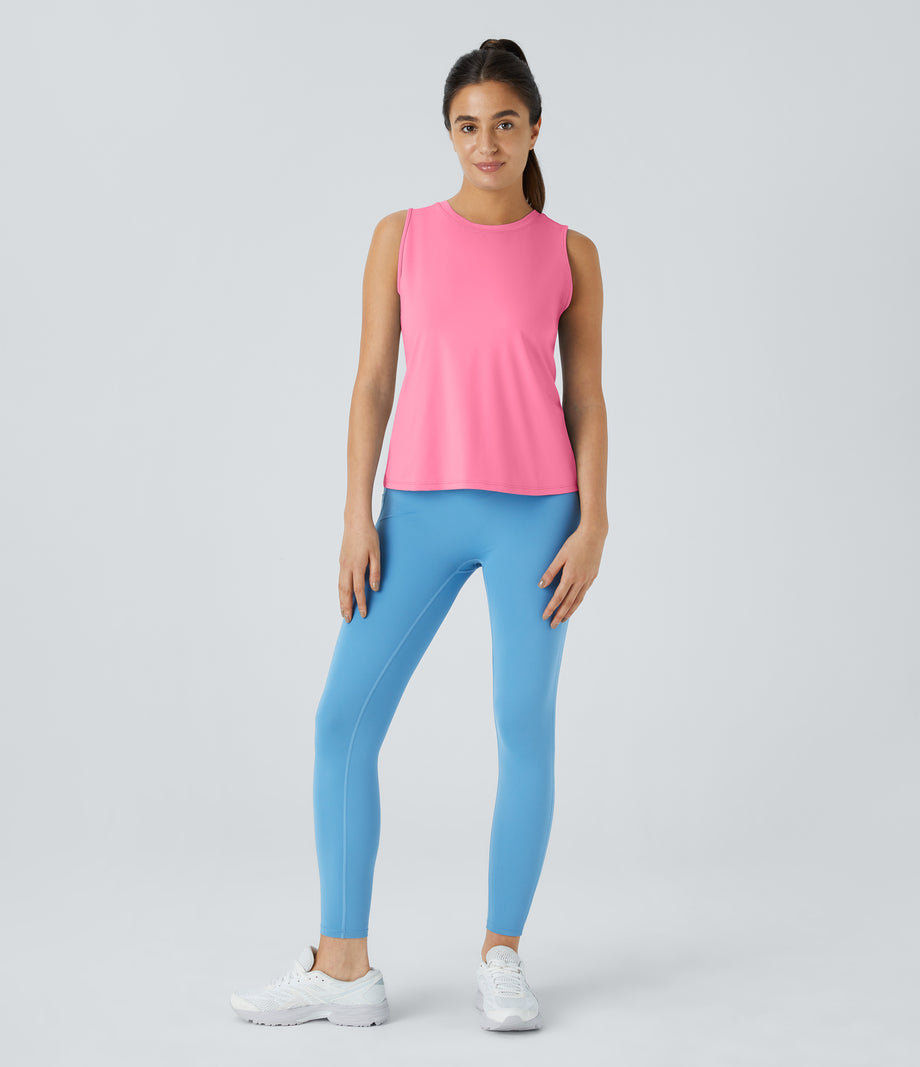 Cut Out Crossover Hem Solid Yoga Tank Top - Bubblegum