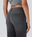Halara Flex™ Low Rise Zipper Pockets Washed Casual Bootcut Jeans - Dirty Black Denim