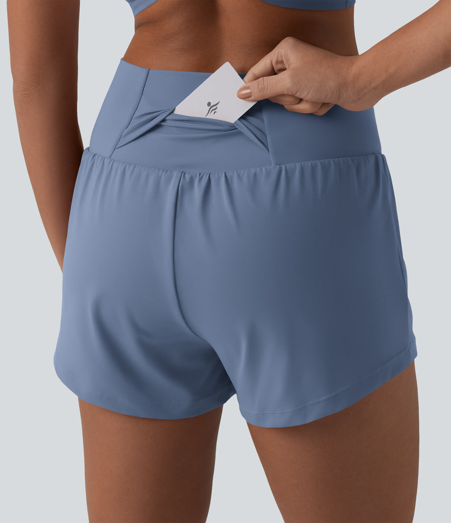 SoftlyZero™ Airy Crossover High Waisted 2-in-1 Cool Touch Yoga Shorts 3'' with Pockets - Infinity