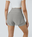 Breezeful™ Super High Waisted Curved Hem 2-in-1 Pocket Quick Dry Yoga Shorts 3.5'' - Greenish Grey