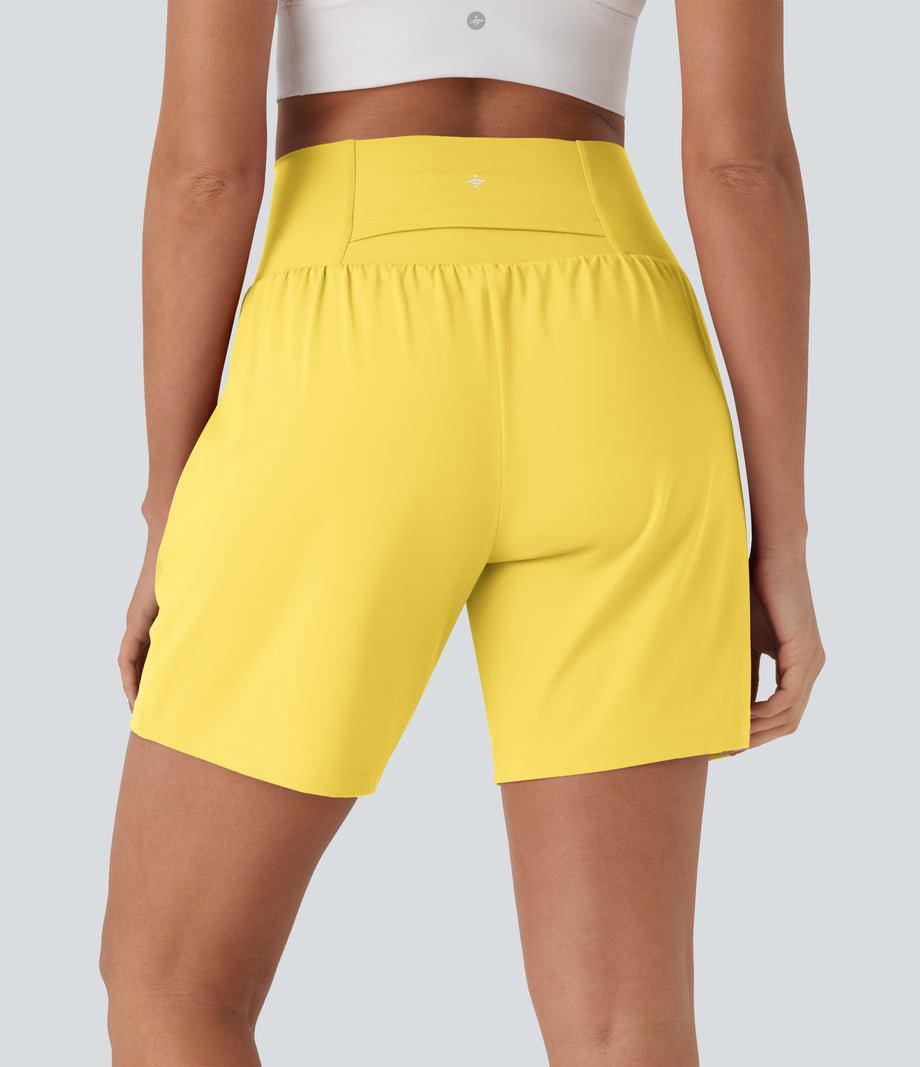 SoftlyZero™ Airy Super High Waisted 2-in-1 Cool Touch Yoga Shorts 7" with Pockets - Goldfinch