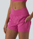 SoftlyZero™ Airy Crossover High Waisted 2-in-1 Cool Touch Yoga Shorts 3'' with Pockets - Fuchsia Fedora