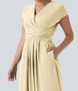 Breezeful™ V Neck Short Sleeve Pocket Tie Back Quick Dry Midi Casual Dress - Afterglow