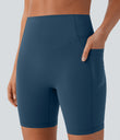 Halara UltraSculpt™ High Waisted Scrunch Butt Lifting Tummy Control Side Pocket Shaping Workout Biker Shorts 7'' - Majolica Blue