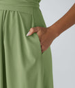 Breezeful™ V Neck Short Sleeve Pocket Tie Back Quick Dry Midi Casual Dress-Longer Length - Hot Wasabi - Green