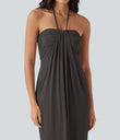 Halter Tie Back Maxi Dress with Pockets - Coffee Bean