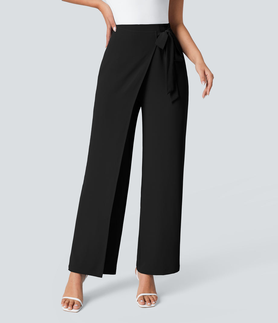 Halara Flex™ High Waisted Tie Side Wide Leg Work Pants - Black