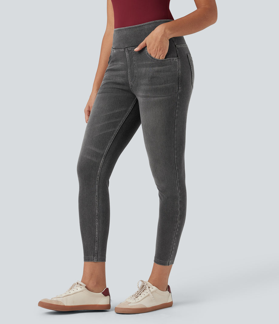 Halara Flex™ High Waisted Pockets Denim Casual Leggings - Charcoal Black Denim