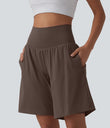 SoftlyZero™ Airy Super High Waisted 2-in-1 Cool Touch Yoga Shorts 9" with Pockets - Chocolate Martini
