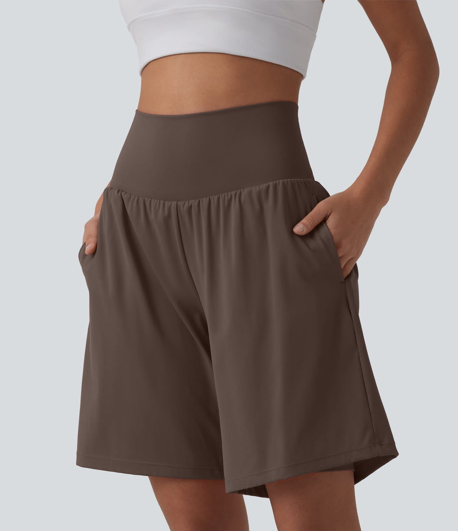 SoftlyZero™ Airy Super High Waisted 2-in-1 Cool Touch Yoga Shorts 9" with Pockets - Chocolate Martini