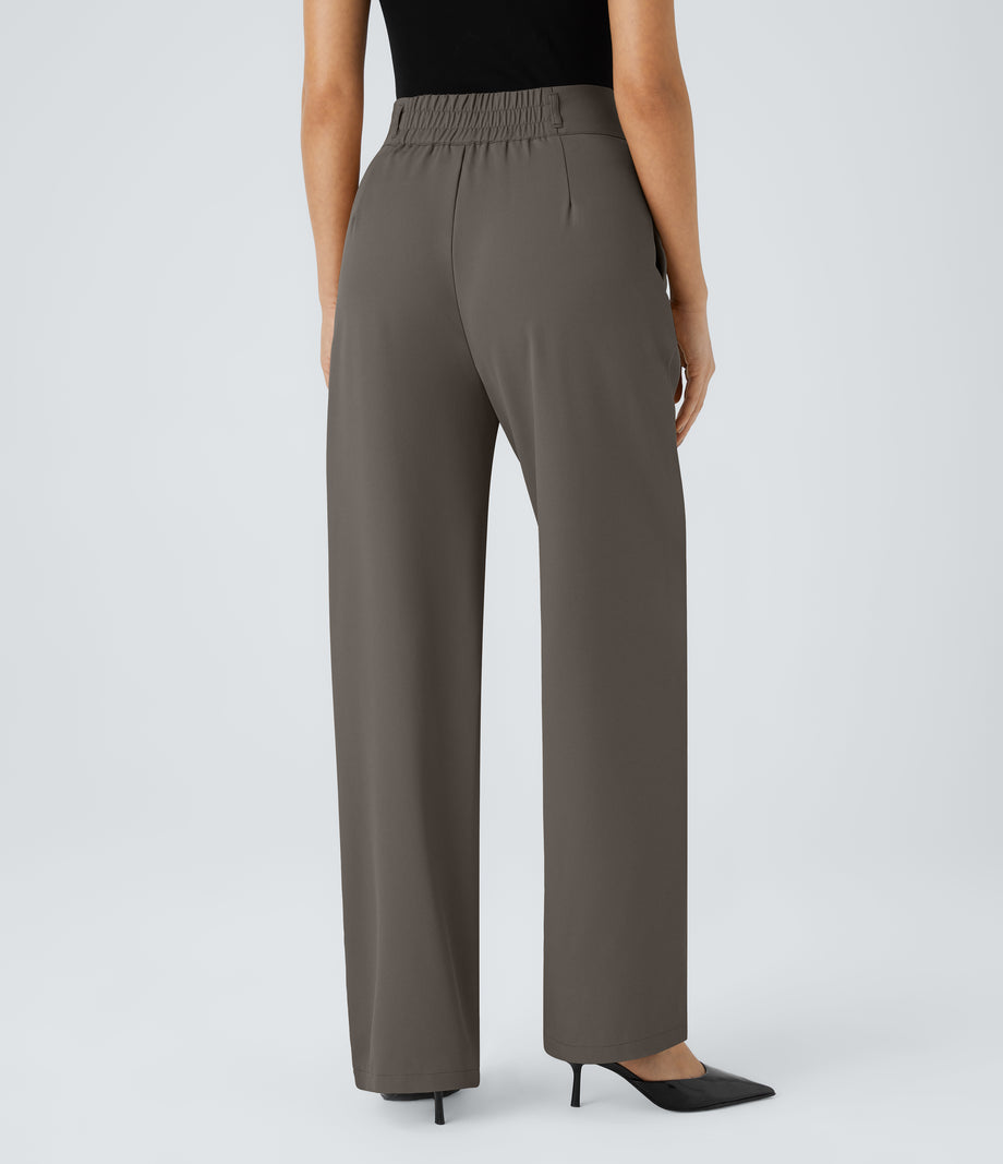 Halara Flex™ High Waisted Zipper Pocket Shirred Straight Leg Work Pants - Lead Grey