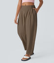 Mid Rise Pocket Barrel Leg Baggy Work Pants - Shitake