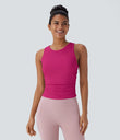 Round Neck Racerback Ruched Yoga Tank Top - Fuchsia Fedora