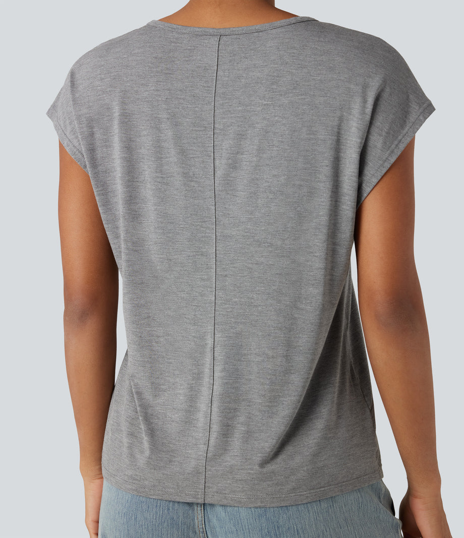V Neck Short Sleeve Casual T-Shirt - Fog Gray