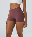SoftlyZero™ High Waisted Crossover Plain Yoga Biker Shorts 3''-UPF50+ - Red Mahogany