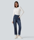 Halara Flex™ High Waisted Rolled Hem Casual Slim Jeans with Pockets - Pageant Blue Denim