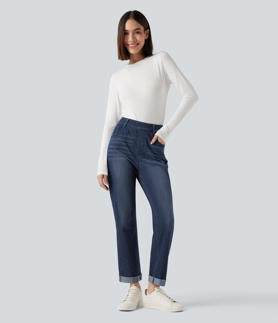 Halara Flex™ High Waisted Rolled Hem Casual Slim Jeans with Pockets - Pageant Blue Denim