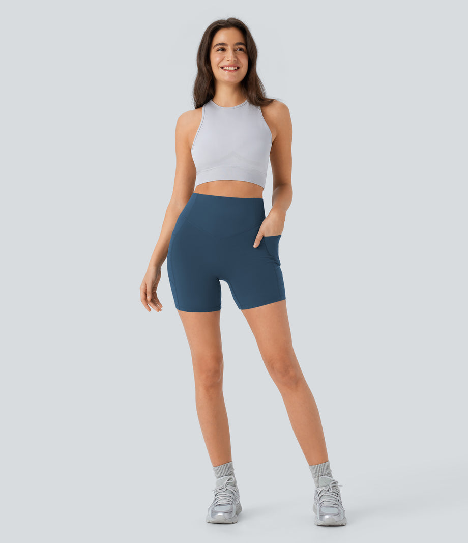 Halara UltraSculpt™ High Waisted Scrunch Butt Lifting Tummy Control Pocket Shaping Workout Biker Shorts 5'' - Majolica Blue