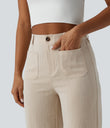 High Waisted Straight Leg Casual Linen-Feel Pants with Pockets - Dune Mirage