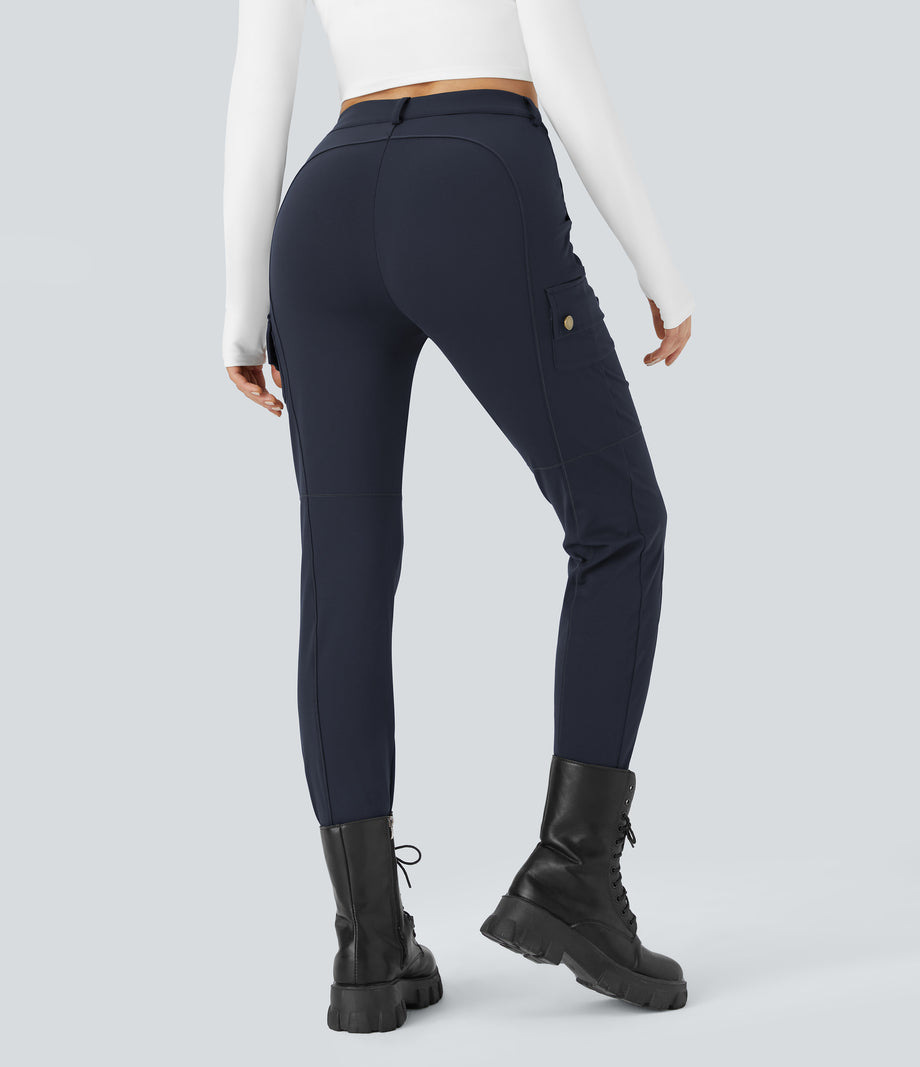 DayStretch High Waisted Zipper Pockets Solid Skinny Cargo Pants - Midnight Blue