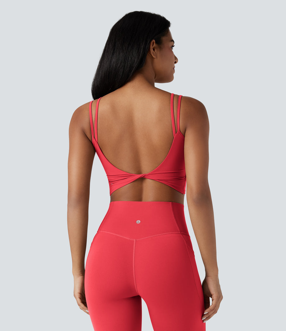 Halara UltraSculpt™ Double Straps Twisted Backless Cropped Yoga Tank Top - Bittersweet
