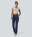 Halara Flex™ Mid Rise Pockets Casual Bootcut Jeans - Washed Denim Navy Blue