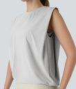 Round Neck Ruched Cool Touch Yoga Tank Top-UPF50+ - Nimbus Cloud