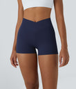 SoftlyZero™ High Waisted Crossover Plain Yoga Biker Shorts 3''-UPF50+ - Peacoat