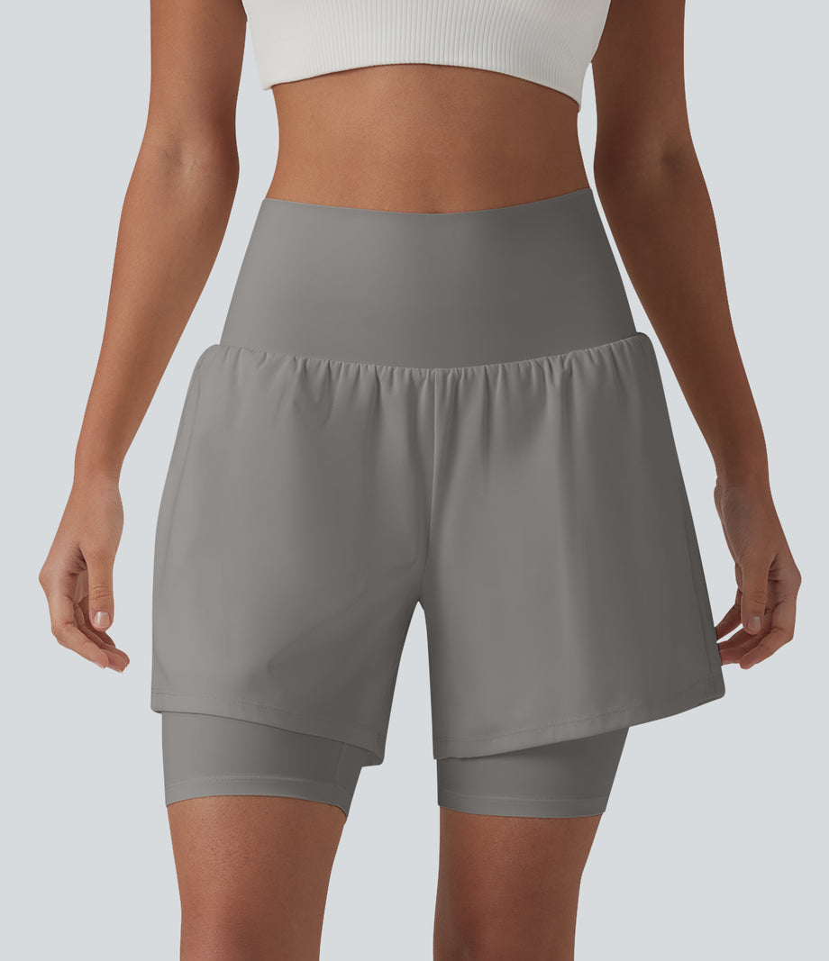 SoftlyZero™ Airy Super High Waisted 2-in-1 Cool Touch Yoga Shorts 7'' with Pockets - Steeple Gray