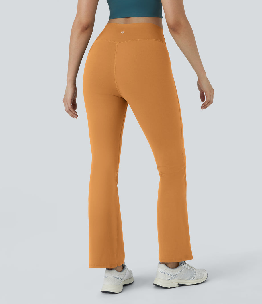 DayStretch High Waisted Crossover Flare Yoga Leggings - Buckskin