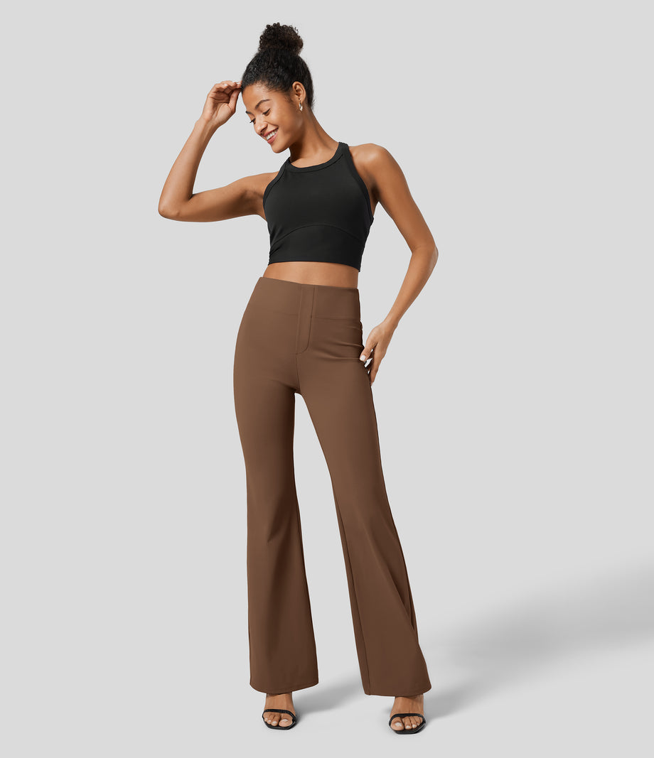 Halara Flex™ High Waisted Back Side Pocket Slight Flare Work Pants - Teak