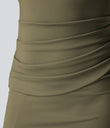 SoftlyZero™ Airy Square Neck Backless Corset Ruched Split Bodycon Midi Cool Touch Bridesmaid and Wedding Guest Dress - Withered Green