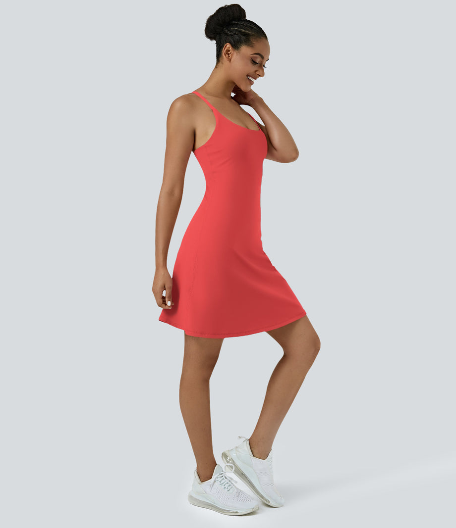 SoftlyZero™ Airy Cut Out 2-in-1 Pocket Cool Touch Longer Active Dress-UPF50+ - Poinsettia