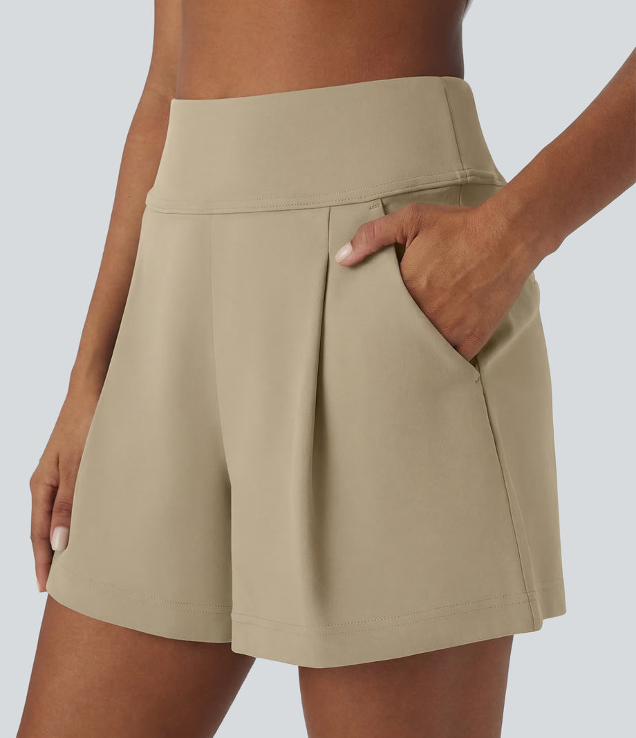 DayStretch High Waisted Work Baggy Shorts 4'' with Pockets - Fields of Rye
