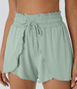 Frill High Waisted Elastic Waistband Drawstring Flowy Stacked Casual Shorts 3" - Green Lily