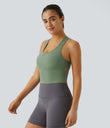 SoftlyZero™ Plush U Neck Racerback Cut Out Cropped Yoga Tank Top - Asparagus