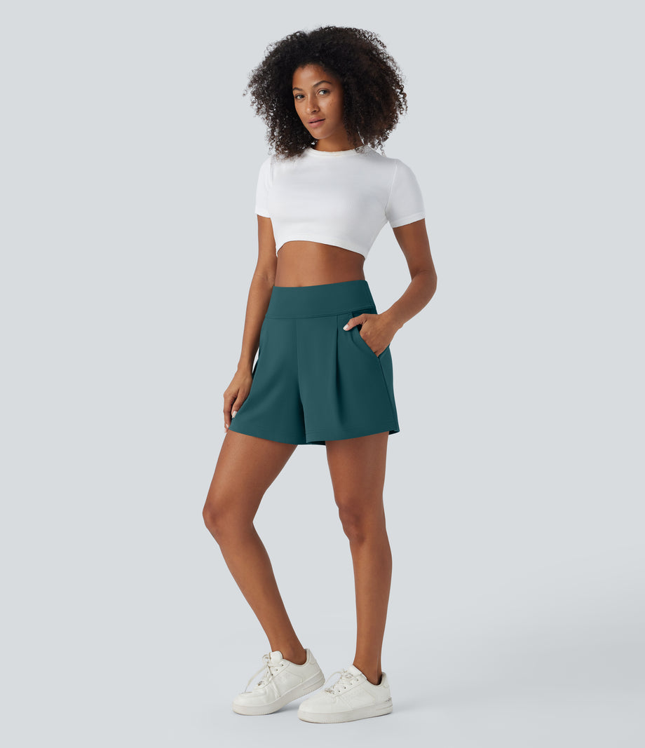 DayStretch High Waisted Work Baggy Shorts 4'' with Pockets - Atlantic Deep